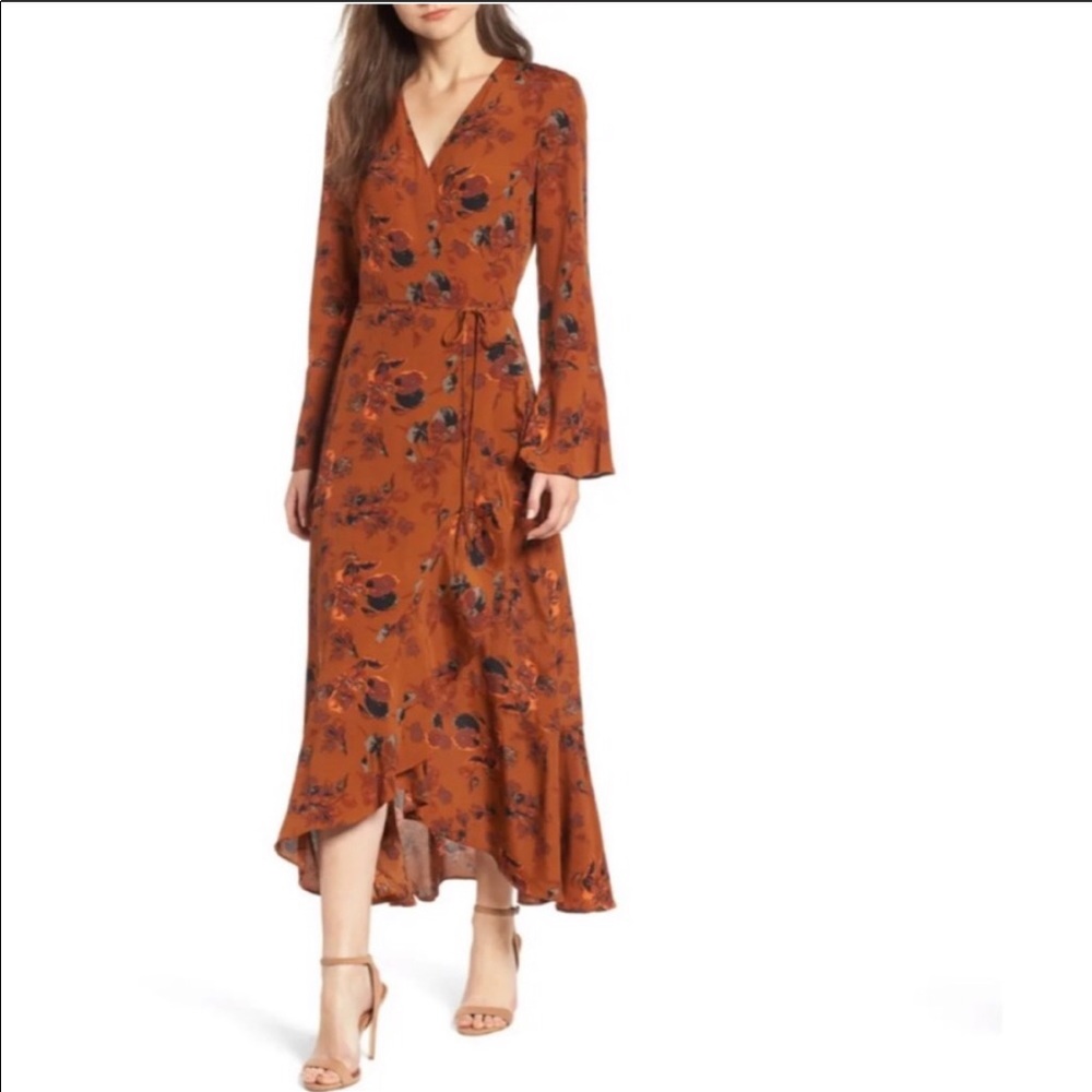 Nordstrom Leith Rust Bell Sleeve Midi wrap dress